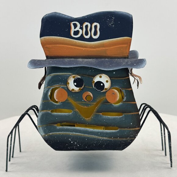 Unknown Other - Halloween Metal Spider Tealight Candle Holder 9"x8" "Boo" Hat Spooky Glow Black
